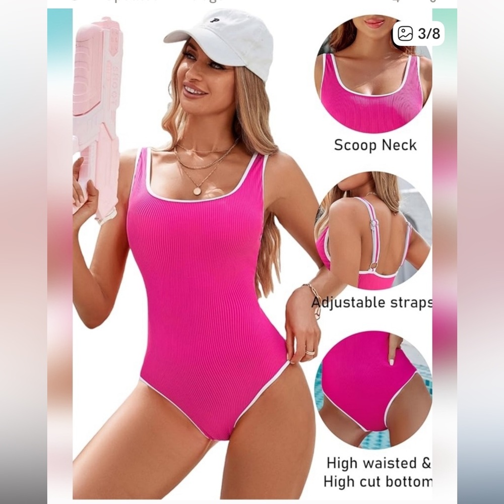 BMJL Women's One Piece Ribbed Knit High Cut Sports Swimsuit - Picture 3 of 8
